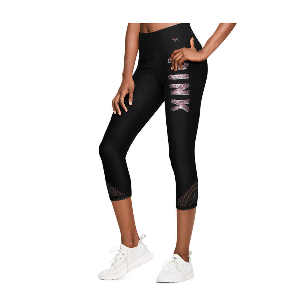 Victoria's Secret PINK Black Cropped Sequined Leggings Pant Bling